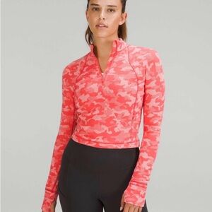 Lululemon It’s Rulu Run Cropped Half Zip Pink Heritage Camo Sweatshirt
